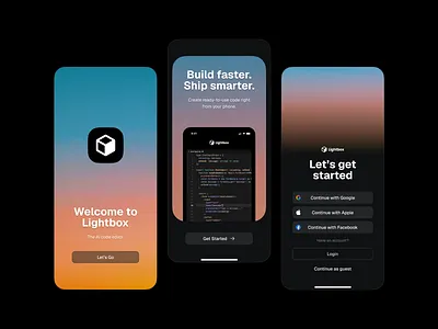 Lightbox AI - Mobile App appdesign branding codeeditor coding app darkmode dashboard design devtool figma gradientui iosdesign landing page logo mobiledesign onboarding product design saas ui ux website