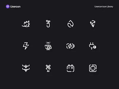Energy & Electricity - Uxercon Icon Library animation battery design eco electric electricity energy figma generator icon icon design iconography logo power renewable technology ui uiux ux uxercon