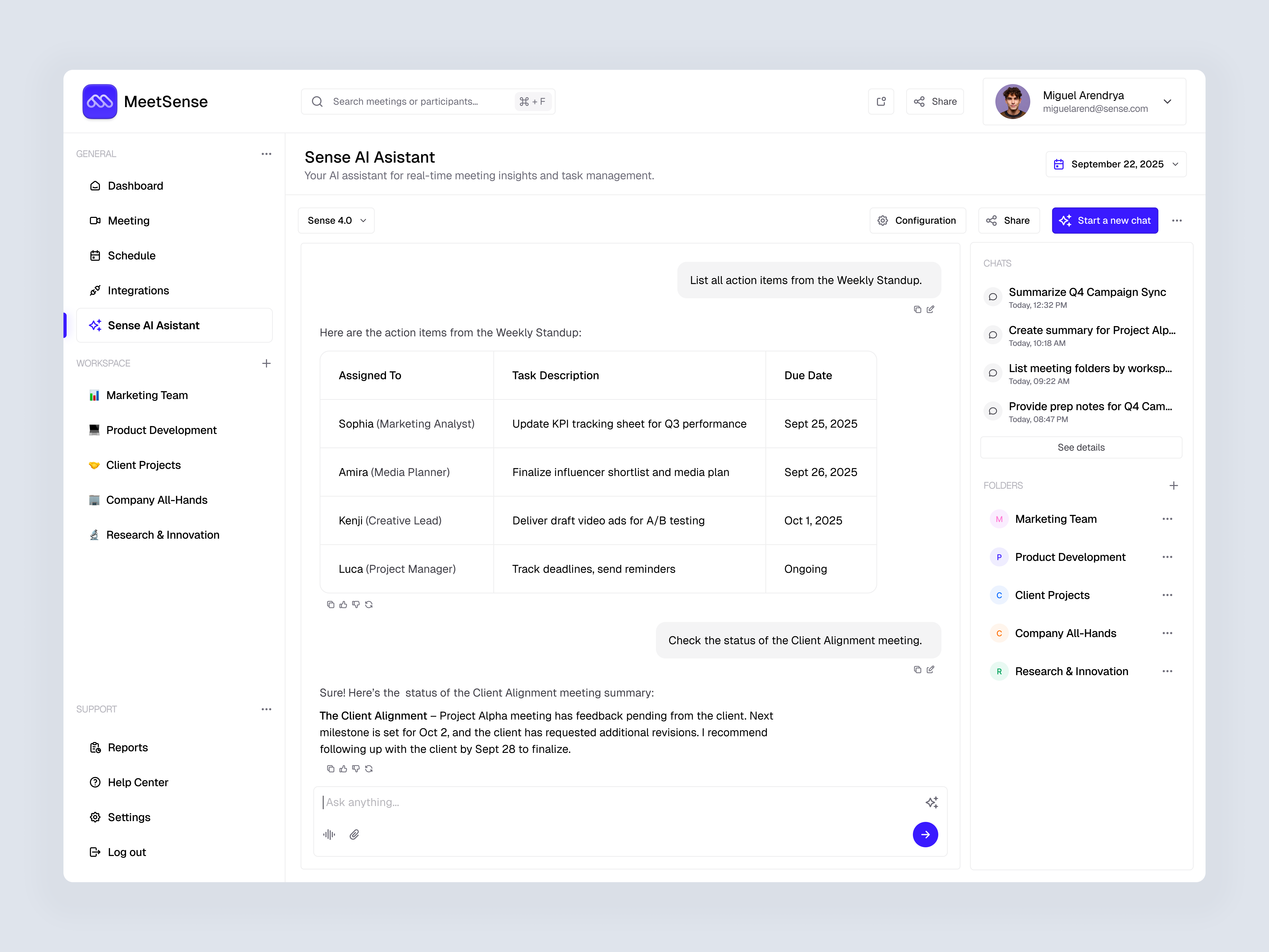 AI Assistant Meeting Dashboard ai ai assistant ai dashboard assistant chatgpt dashboard design meeting meeting dashboard minimal modern productivity record remote team ui ui design ux design website works