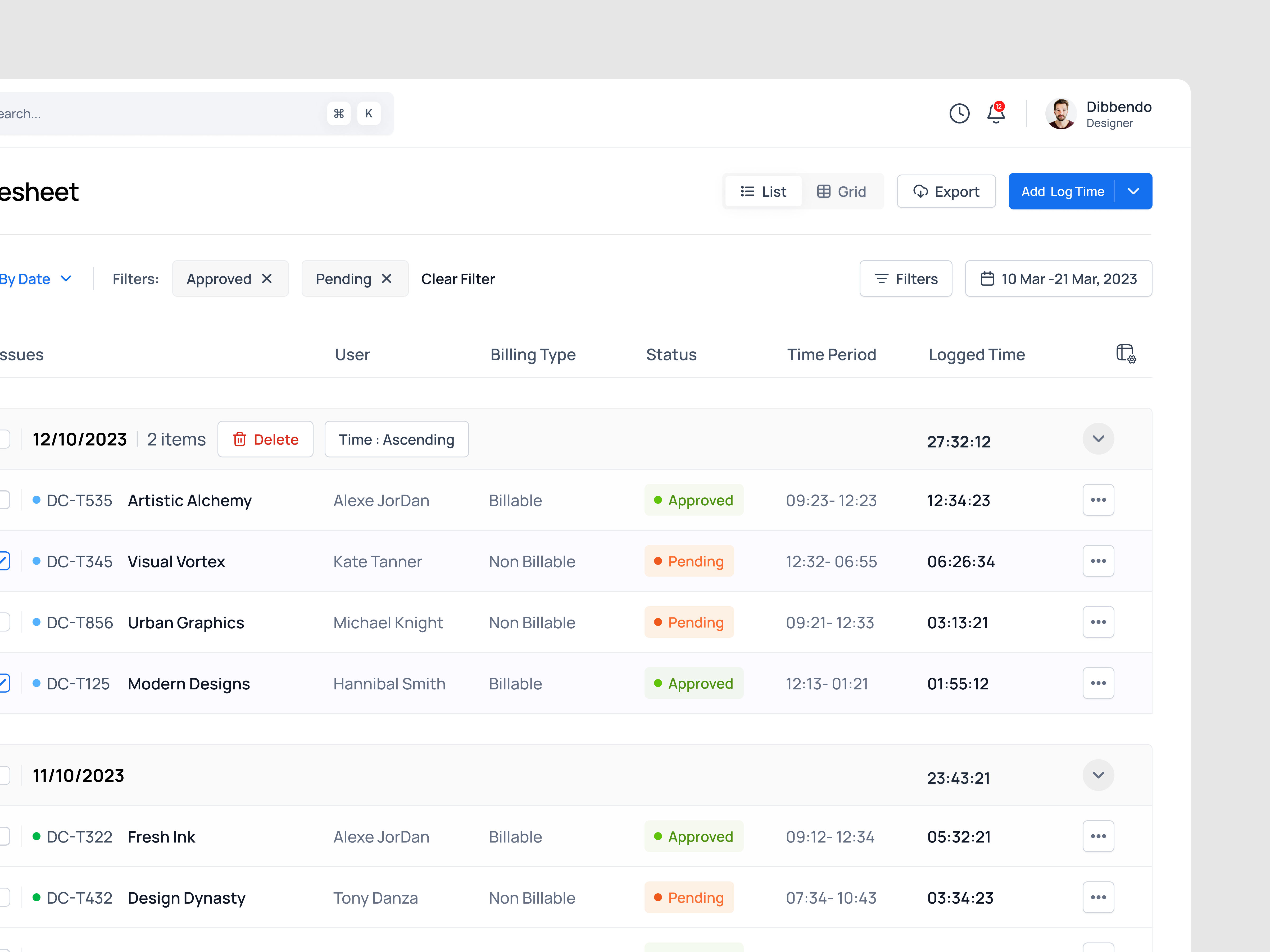 timesheet ui by Ahmed Tamjid on Dribbble