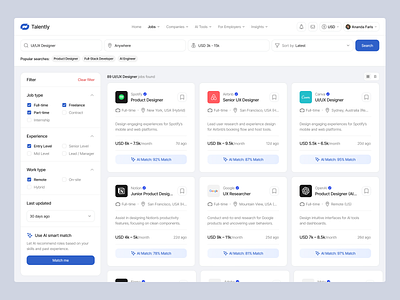 AI Job Search Dashboard ai ai assistant ai dahsboard ai job dashboard company dashboard design hire hiring job job finder job hunter job search minimal modern ui ui design ux design website works