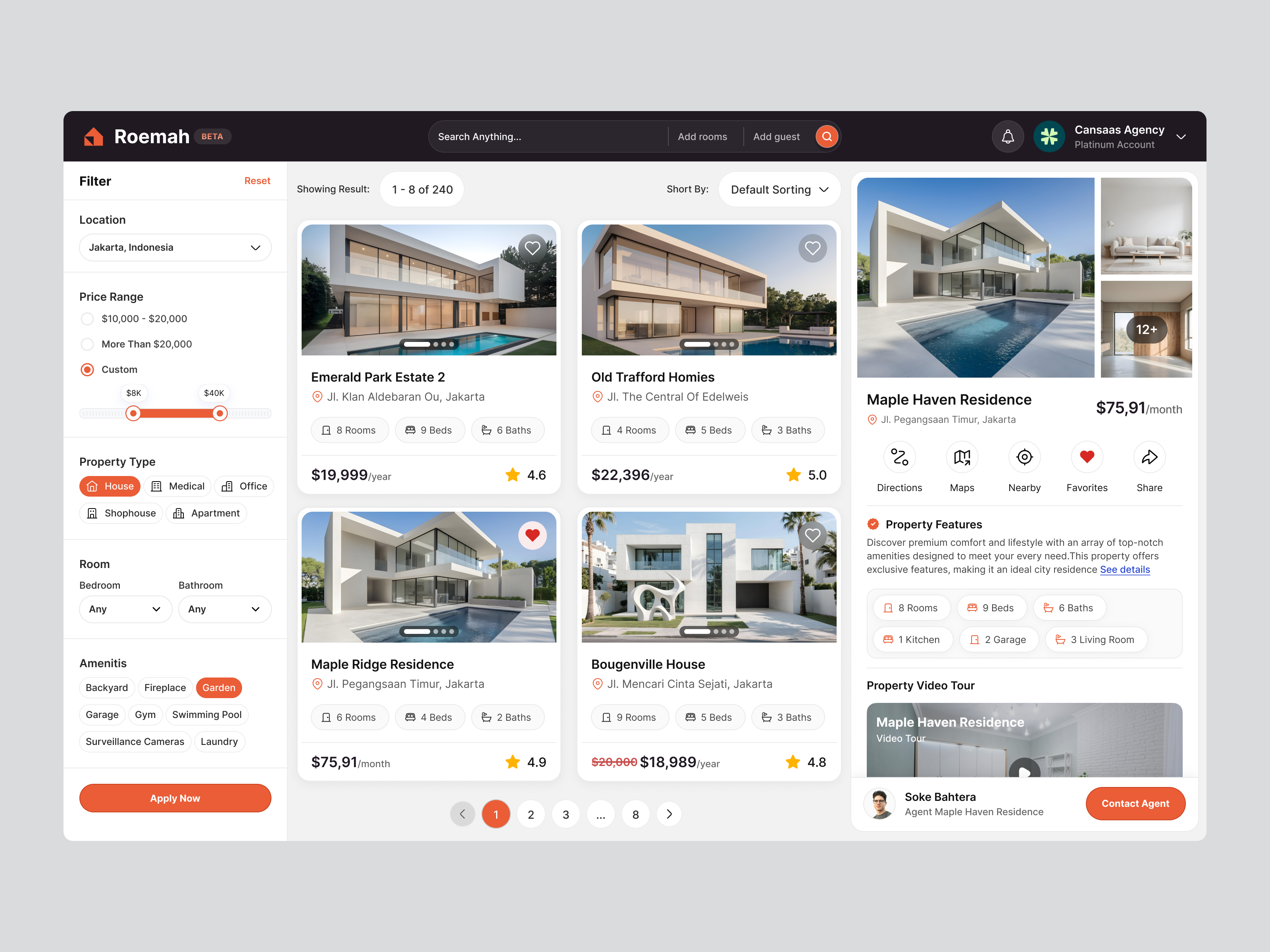Roemah - Real Estate Dashboard cansaas cards ui clean dashboard dashboard design design design exploration design inspiration interface design marketplace ui product design property app property listing real estate real estate dashboard real estate ui saas ui ux web app design