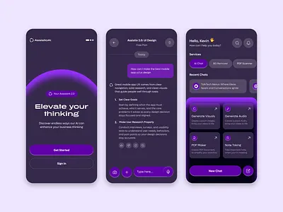 AI Assistant App Design Concept ai aiapp aiappdesign aiassistant aipowered aivoiceassistant app appdesign chatbot chatui dark figma ios mobile mobileapp mobileappdesign productivity ui uiuxdesign ux