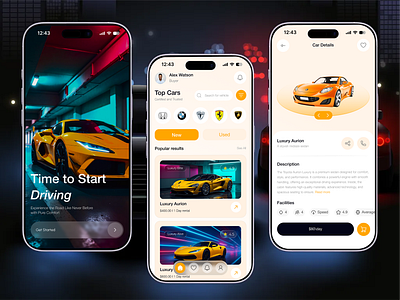 Car Rental App Concept app app design booking app booking car car car rent car rent service concept driver interface luxury car rent mobile ui rent rent a car rental app rental company transport ui ui visual design ux