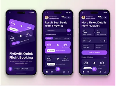 ✈️ FlySwift – Flight Booking Mobile App ai agents ai agents landing page airline app design app branding design flight booking app graphic design illustration logo mobile ticket booking modern ux travel app ui ui vector