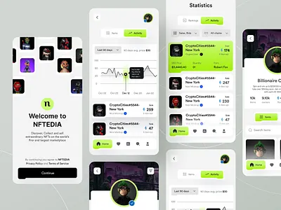 NFTEDIA - NFT Marketplace Mobile App Design app app design app interface crypto design cryptocurrency design agency design concept fintech ui mobile app design nft nft app nft marketplace product design saas design startup ui inspiration uiux design user interface web3 web3 design