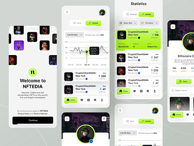 NFTEDIA - NFT Marketplace Mobile App Design app app design app interface crypto design cryptocurrency design agency design concept fintech ui mobile app design nft nft app nft marketplace product design saas design startup ui inspiration uiux design user interface web3 web3 design
