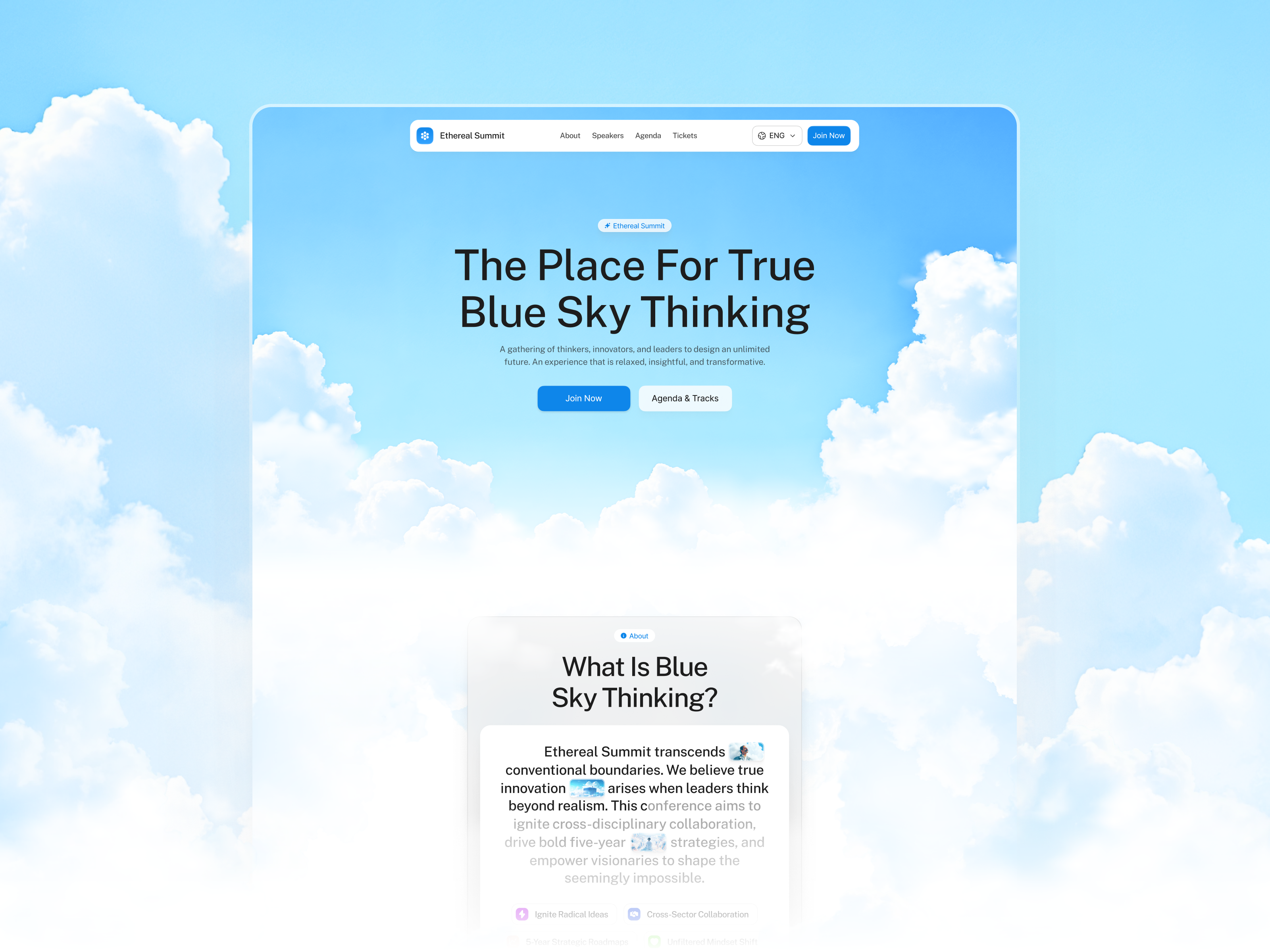 Ethereal Summit - Confrence Landing Page cloud theme cloudy community conference landing page conference website conference website design confrence design event event landing page event website landing page ticket ui web web design website
