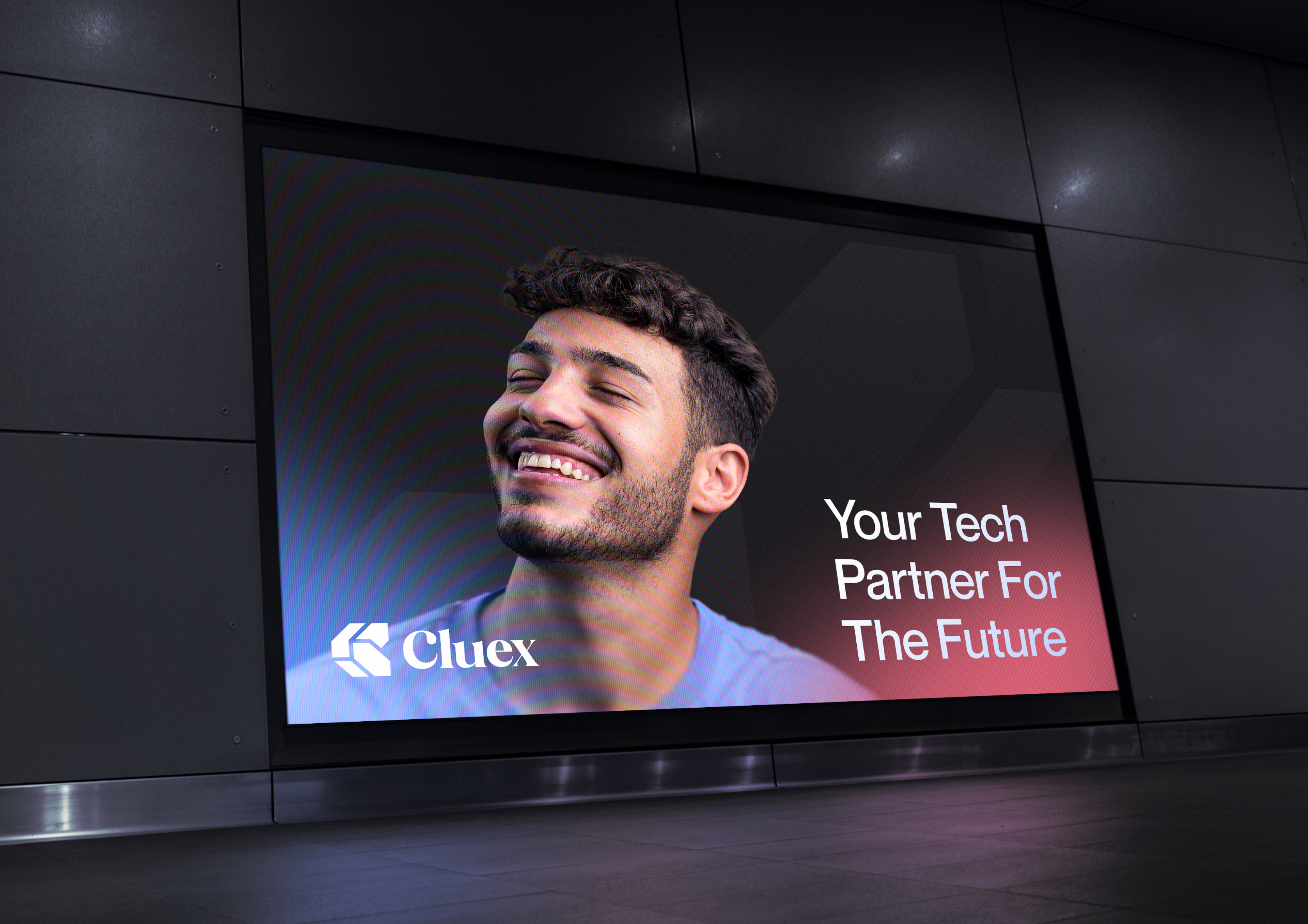 Cluex – AI Branding & Identity for SaaS Tech ai tech identity branding cluex branding corporate identity digital signage employee branding futuristic logo gradient branding id card design identity logo design modern tech office branding saas branding saas design saas poster design startup branding