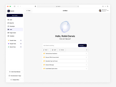MarkAI - AI for Marketing Web App (Chatting with AI) ai agent ai assistant ai copywriting tool ai dashboard ai seo tool ai tools blog generator campaign manager chatbot ui dashboard image generator marketing marketing dashboard my creation saas saas product seo optimization smart marketing social media automation ui ux