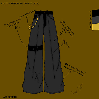 TROUSER PANT ILLUSTRATION WITH BUCKLE clothing design fabrics fashion fashion illustation graphic design pattern design