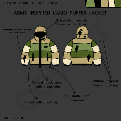 CAMO INSPIRED PUFFER JACKET branding fashion illustration graphic design illustration pattern design