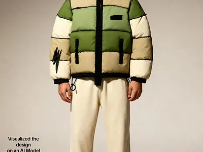 AI GENERATED MODEL FOR CAMO INSPIRED PUFFER JACKET branding clothing design design fashion illustration graphic design pattern design