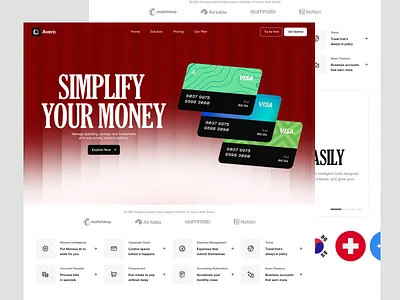 Avero - Financial Management Website banking company profile design desktop finance financial management fintech landing page management modern design money management personal finance saas ui uidesign uiux ux uxdesign web design website