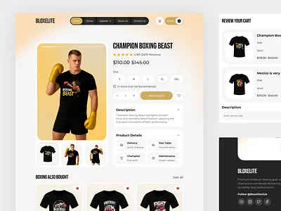 Product details Page & Cart Page UI Design add to cart boxing gloves boxing website cart design ecommerce ecommerce website landing page online shop online store product product detail product details page store ui design web design webdesign website