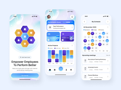 AI Powered Workplace Productivity Tracker Mobile App ai app app design calendar ui dashboard design data insights employee tracker mobile app mobile app design mobile ui modern app design performance tracker productivity app schedule management smart analytics task management team performance work app workplace management
