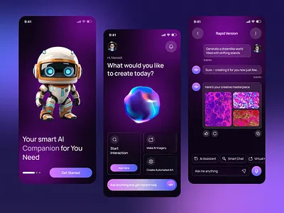 AI Voice Chat Assistant App 3d ui ai ai app ai chat app ai chat bot ai chatbot app app design artificial intelligence bot chat app design chatbot app futuristic ui mobile mobile app smart assistant ui design voice assistant voice ui
