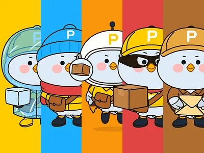 PuffEx: Puffie Outfits Collection bird brand identity branding character character design delivery design illustration ip mascot outfit package