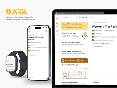 ARK Memo - Multi-device Note-taking App android wear app apple notes apple watch design desktop desktop app google keep mobile design mockup notetaking saas ui ui design ux watch