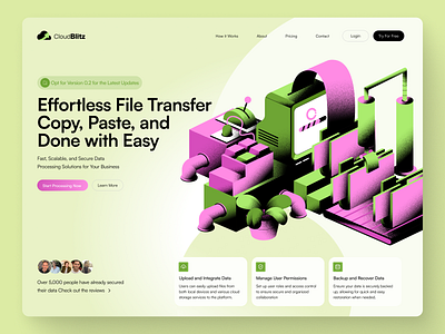 CloudBlitz Website - Hero Header Illustration app database development digital art features fintech geometric gradient graphic design hero header home page illustration landing page platform recovery file saas top section vector web page website