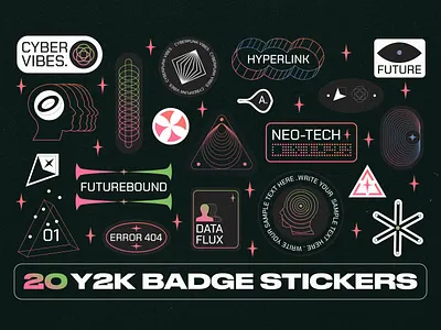 Y2K Badge Stickers 80s badges chromatic foil gradient holo hologram holography label metallic rainbow retro stickers y2k y2k elements