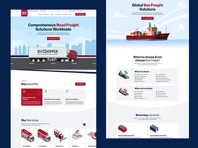 Freight Services Website UI, Logistics Platform Design clean design corporate website freight website illustration design logistics ui logistics website logistics website design modern ui online platform responsive design road freight sea freight service page supply chain ui transportation design ui design web design website design