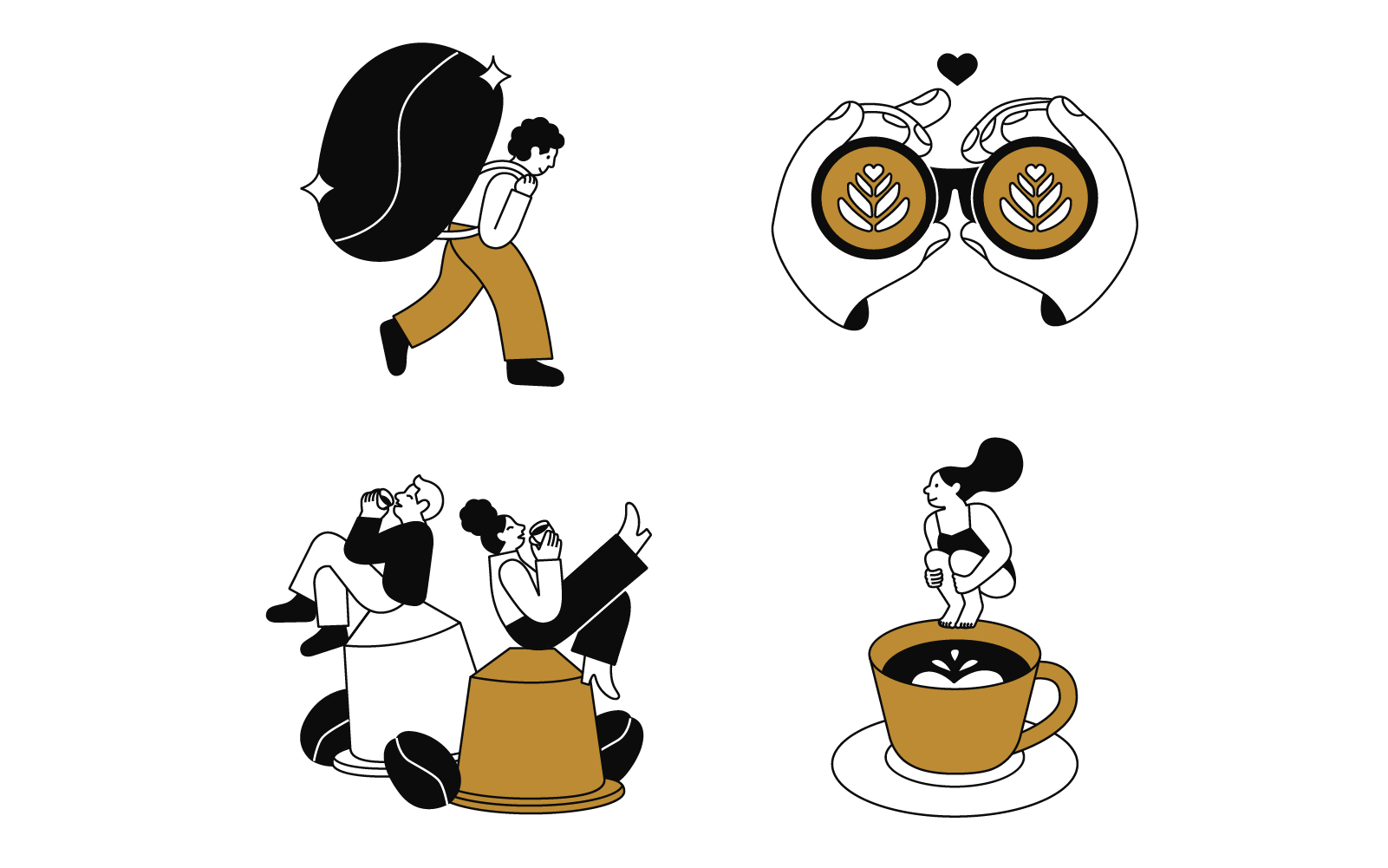 Coffee accent color app illustration black and white branding character design coffee illustration line art ui illustration vector
