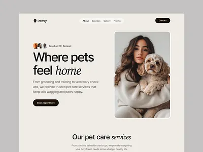 Pet Care Website Design animal care graphic design header design health landing minimal modern pet pet grooming petcare landingpage petcare ui design petcare website service ui ui design ux website