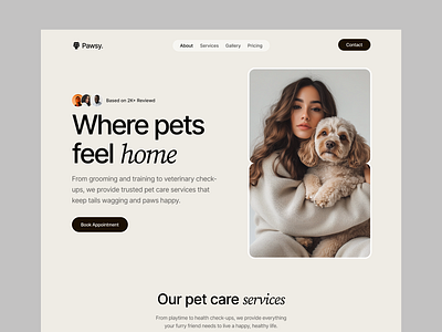 Pet Care Website Design animal care graphic design header design health landing minimal modern pet pet grooming petcare landingpage petcare ui design petcare website service ui ui design ux website