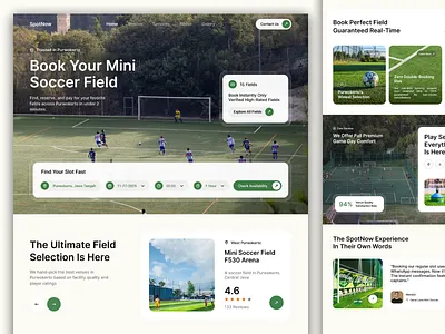 SpotNow - Mini Soccer Booking Website Design design green soccer ui web website