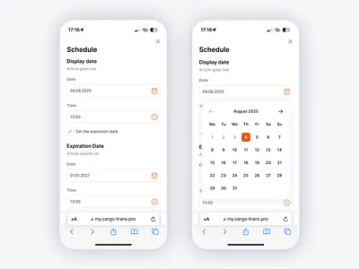 Plan Your Content ✦ Scheduling & Auto-Removal adaptive design article editor calendar editor input minimal design responsive design schedule web