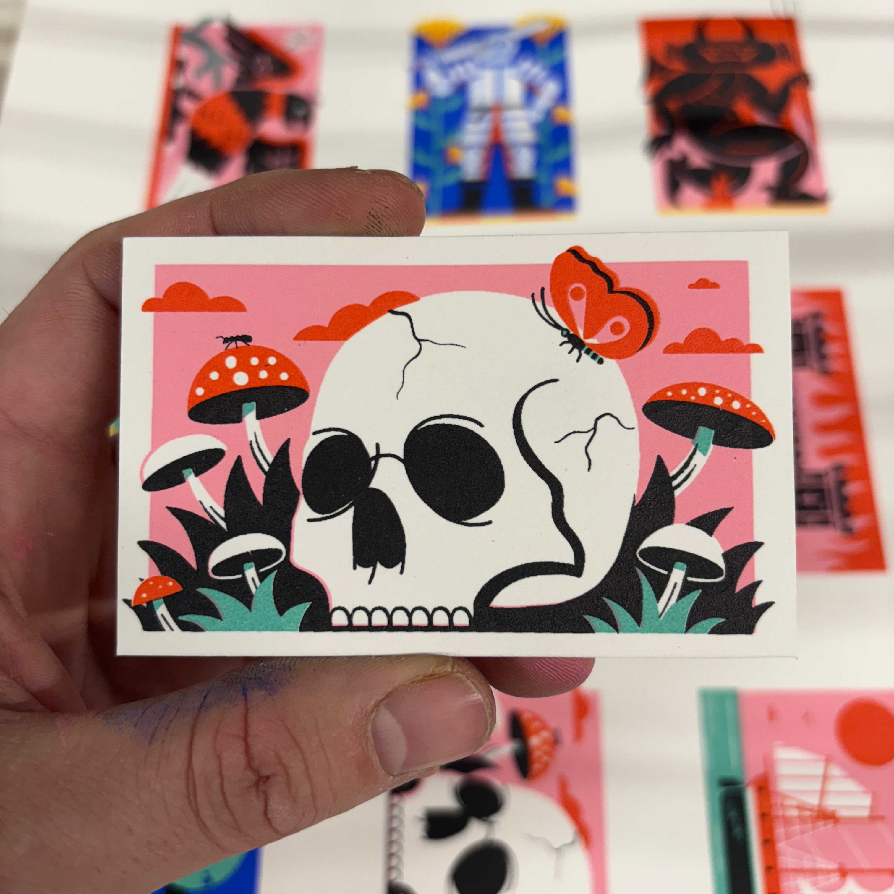Skull and Mushroom Mini Screen Print colour design editorial illustration illustration print