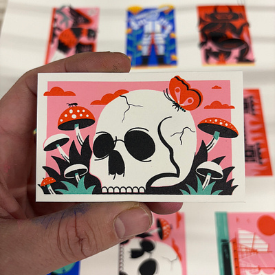 Skull and Mushroom Mini Screen Print colour design editorial illustration illustration print