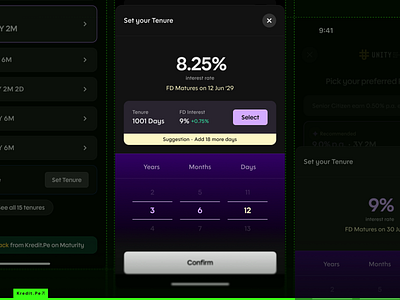 Custom Tenure - FD app assisted ux custom deposit custom tenure deposit design fd fintect fixed deposit kredit.pe kreditpe mobile picker ui unity ux