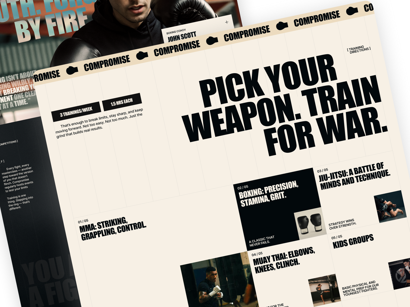 Fighting Club Landing Page Design corporate website development fighting club figting club website landing landing page sports sports website turnkey website ui ui design uiux ux web design webflow webflow website website