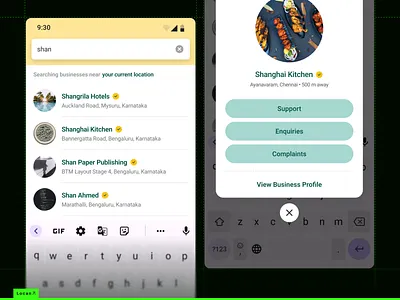 Business Search & Chat app complaints design enquiries locan mobile proximity proximity search search support ui ux