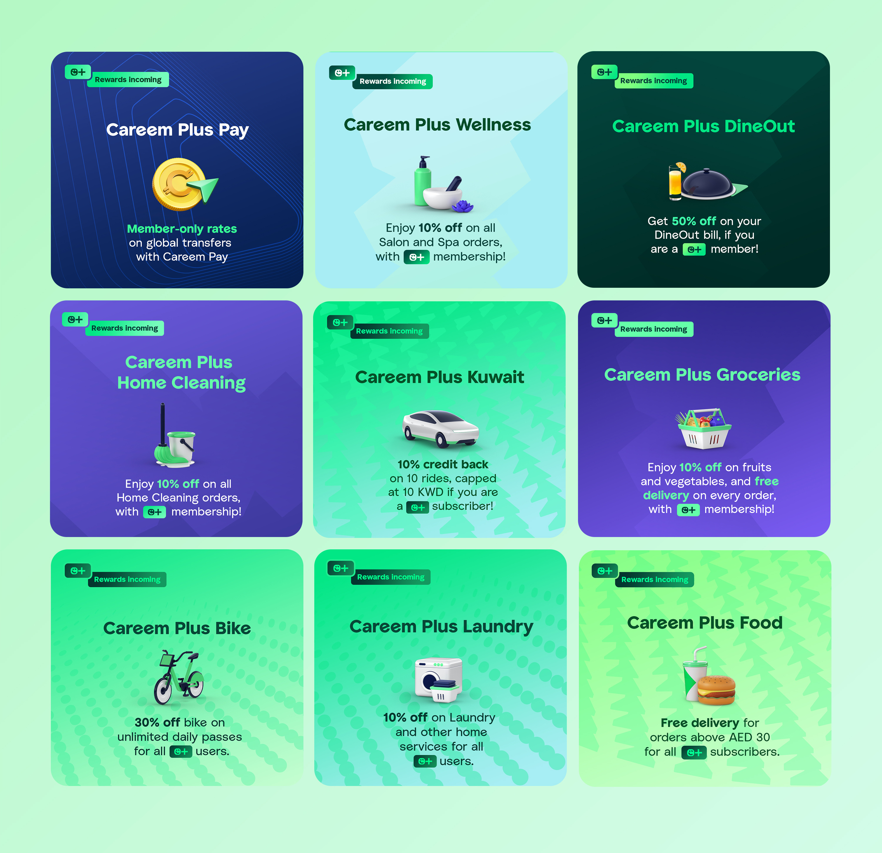 Careem brands' cards design - app & web art direction brand design branding creative direction design digital art digital design geometric graphic design graphics art icons illustration typography vector visual art visual design