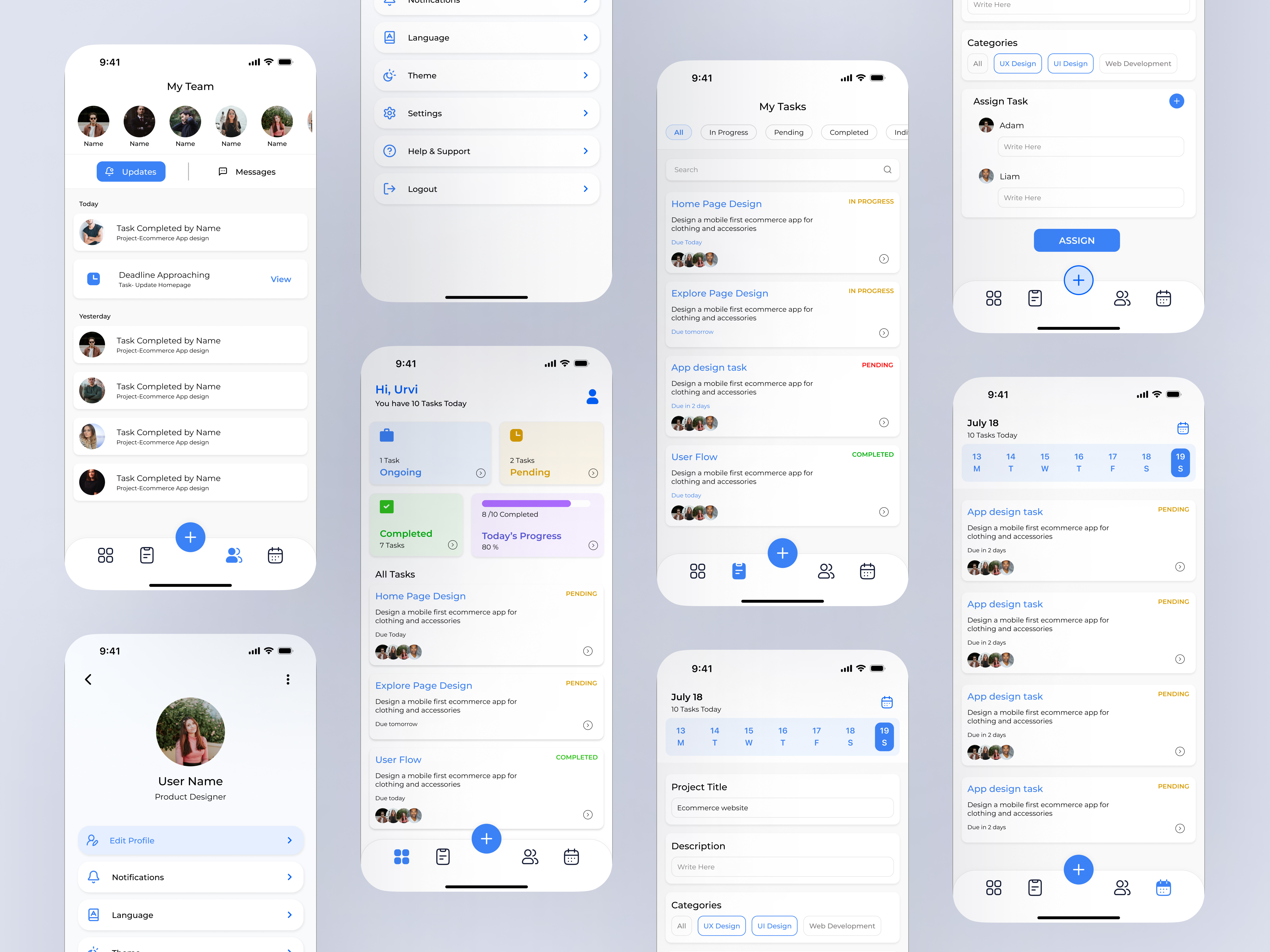 Task Management App app app design blue daily planner app dashboard home screen productivity app project management app task management app task tracker app to do list app ui ux work planner app