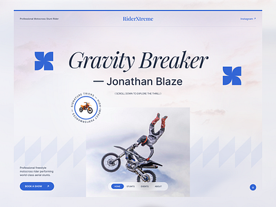 RiderXtreme Homepage 3d animation bike bike website branding creative design freestyle illustration motion graphics motocross rider stunt performer stunt rider typography ui ux web website xtreme