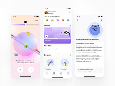 Mental Health / Mood Tracker App app design illustration interactiondesign mentalhealth mob moodtracker ui ux wellbeing