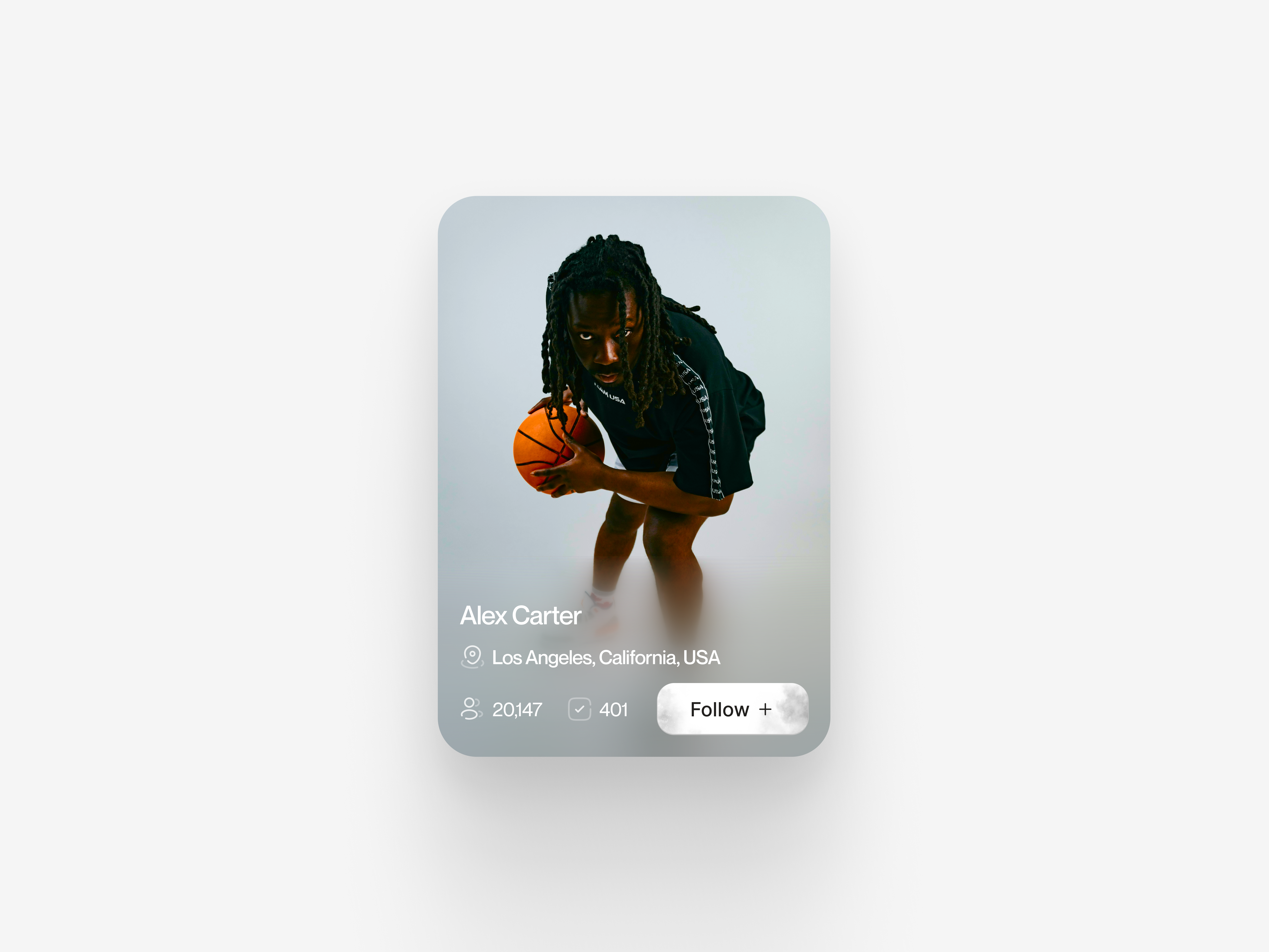 Minimal Athlete Profile Card UI — Clean Glassmorphism Concept athlete cleanui concept design designer minimalinterface product productdesign profile profilecard sports ui uiux ux web webdesign