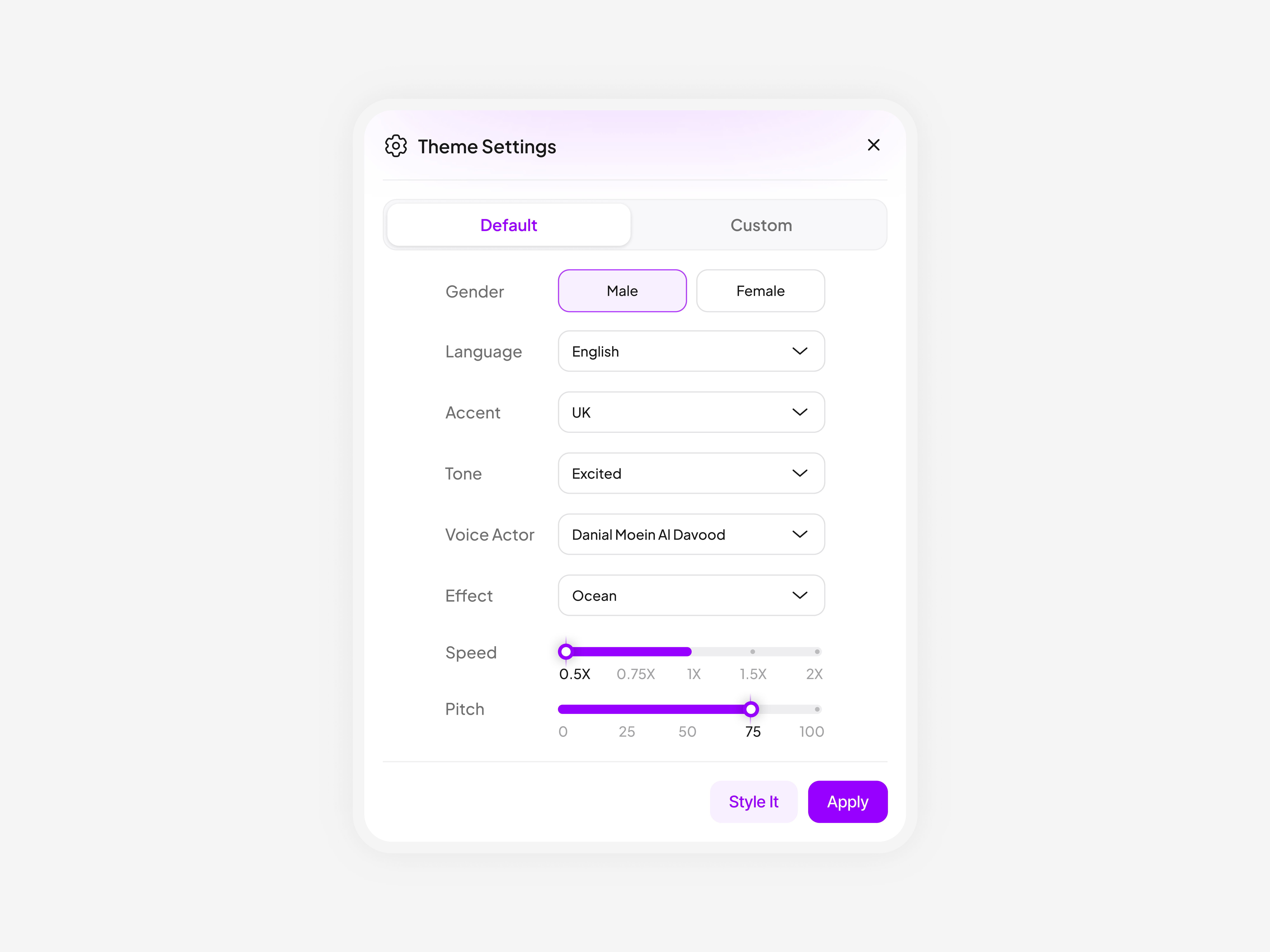 Voice Settings Panel — Clean & Modern UI Controls appdesign branding cleanui controlpanel design graphic design illustration logo minimalui modernui product settingsui ui uiux ux web webapp