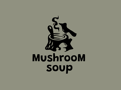 Mushroom soup bird black brand branding cartoon crown design elegant graphic design illustration logo logo design logotype modern monochrome mushroom negative space soup vector