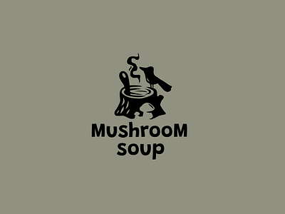Mushroom soup bird black brand branding cartoon crown design elegant graphic design illustration logo logo design logotype modern monochrome mushroom negative space soup vector