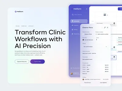 Medisync – AI-Powered Clinic Workflow Dashboard ai ai design app design clinic management dashboard design digital design healthcare medical app orizon design scheduling ui uiux ux web web design workflow design