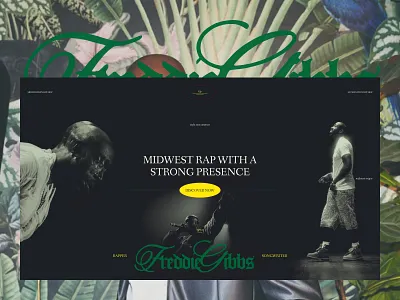 Freddie Gibbs Hero Section UI – Dark Layout, Gothic Type and Mid artist branding artist interface bold layout clean structure dark ui editorial vibe freddie gibbs gothic type hero section high impact hip hop landing page midwest rap modern ui monochrome photo music design rap aesthetic strong contrast urban style visual identity