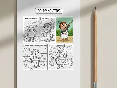 Coloring book pages art sheet black and white character art childrens book coloring book coloring pages comic layout creative page cute design flat lay illustration kids design line art minimal illustration mockup outline drawing printable art story panels
