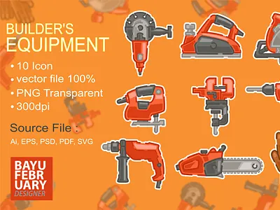 ICON SET : Builder’s Equipment cartoon graphic design icon logo png set ui vector