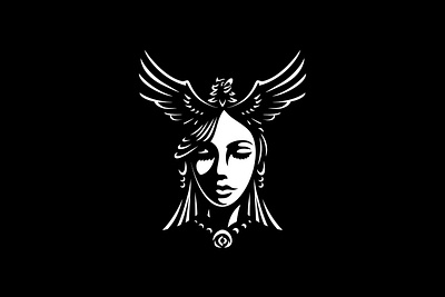 Negative Crow Woman Logo branding business logo contemporary crow design drawing elegance graphic design illustration logo logoground logomaker negative ui witch woman