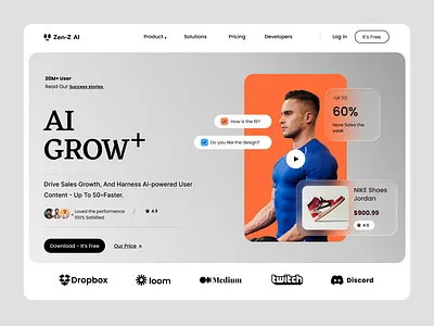 AI powered sales growth modern landing page concept ai landing page ai platform design clean ui conversion focused design ecommerce ui hero section design landing page ui modern website design product marketing ui saas website design ui ux ui design web ui concept